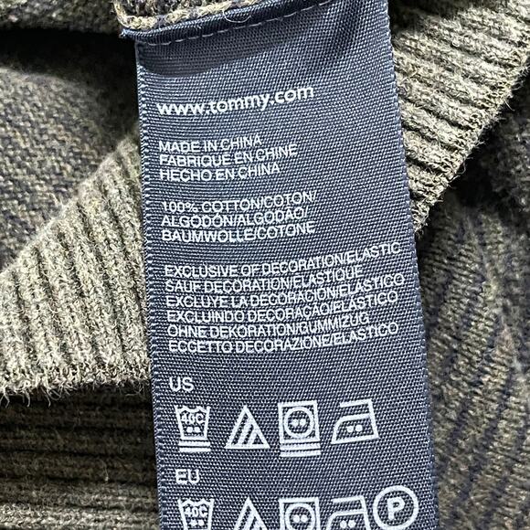 Tommy Hilfiger Sweater Mens Size L Green Blue Striped 100% Cotton V-Neck Preppy - Picture 7 of 7